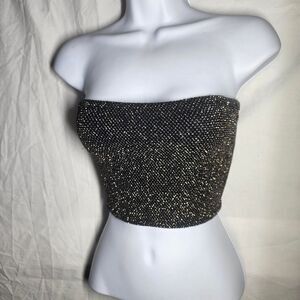 Stretchy reflective gold black glitter tube crop top